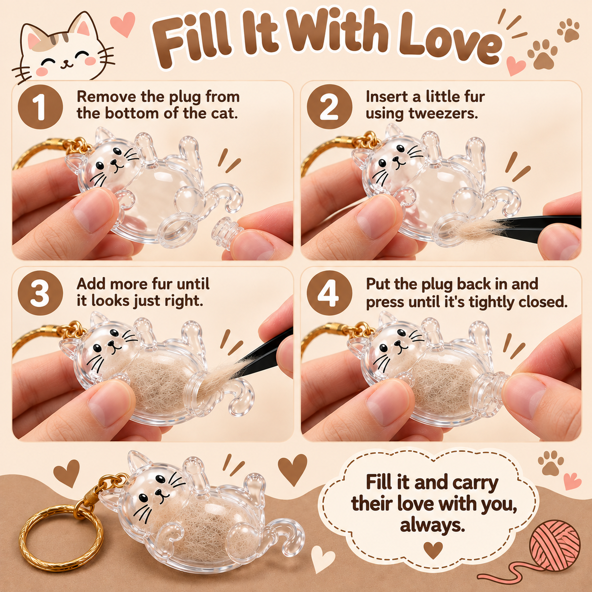 Cat hair keychain